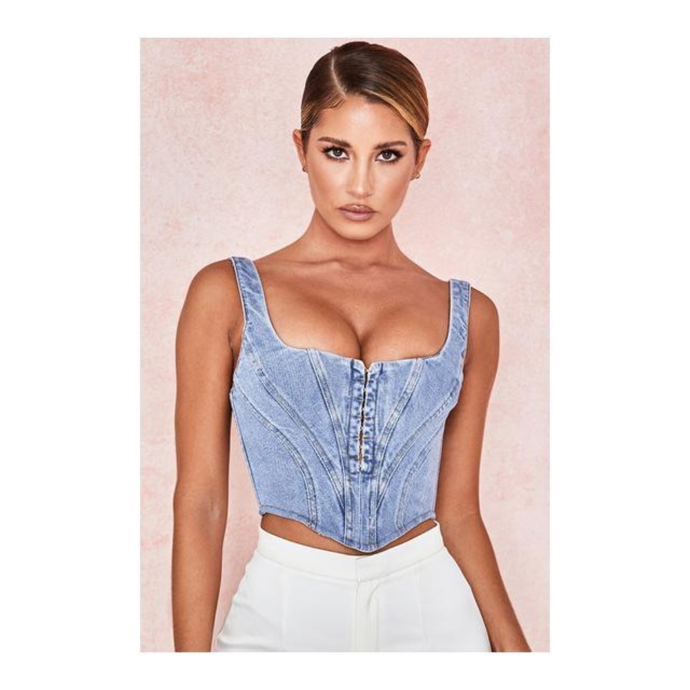 SIBILLE' DENIM CROPPED CORSET